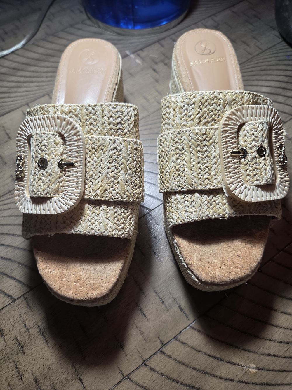 Sam & Libby Natural Woven Buckle Slide Mules